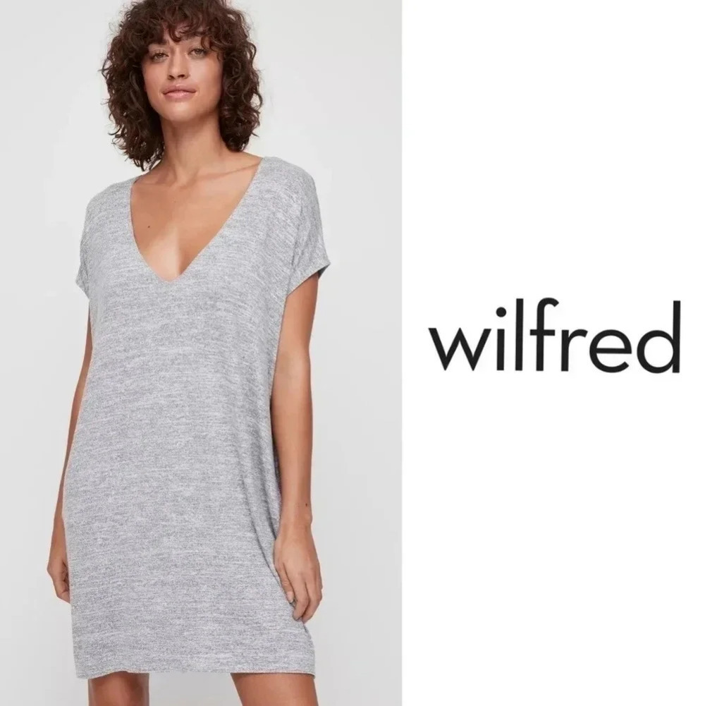 Aritzia Wilfred Free Marcoux Casual Oversized Short Sleeve Mini Grey Dress Sz XS